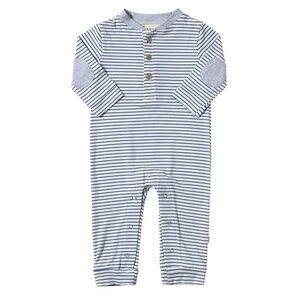 Me & Henry Niota Henley Romper in Royal Blue, White, Gray, 6-9M, Like New